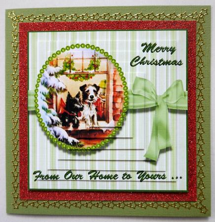 Vintage Dogs in Window from Our Home Pyramid Card Front by Selina Dittmann