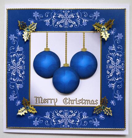 Blue Baubles for Christmas Square Quick Card with Decoupage by Selina Dittmann