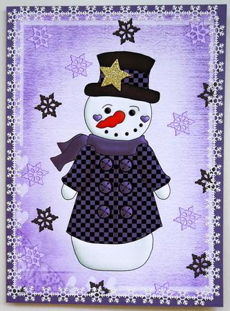 Purple Top Hat Snowman with Black and Purple Snowflakes by Selina Dittmann