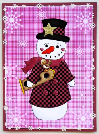 Christmas Pink & Black Snowman with Bird by Selina Dittmann