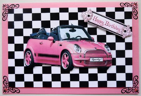 Sporty Pink Car Quick Card with Effective Background by Selina Dittmann