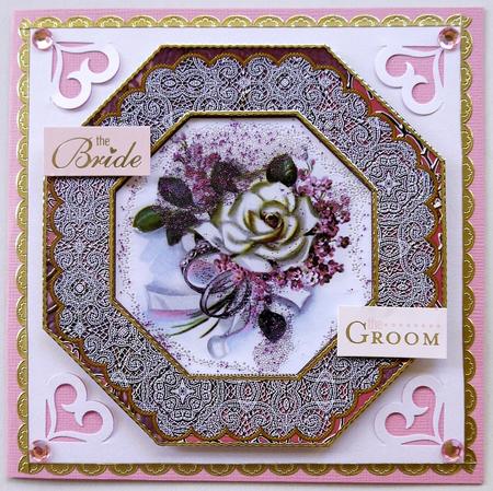 Pink Wedding Rose Octagon Card Base and Shaker Frame by Selina Dittmann