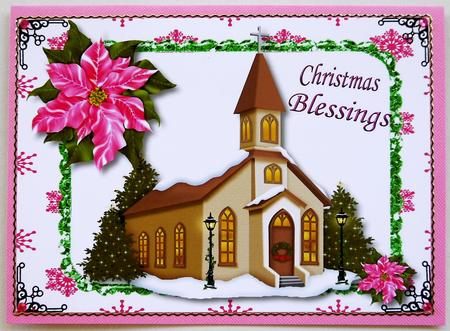 Pretty Church with Pink Poinsettia A4 by Selina Dittmann