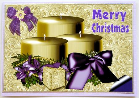 Pretty Gold Candle with Purple Bow, A4 by Selina Dittmann