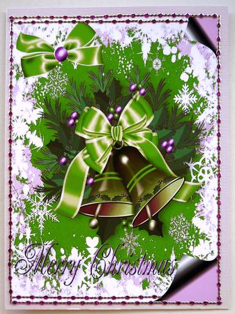 Christmas Bells with Green Bow, Pink Berries, A4 by Selina Dittmann