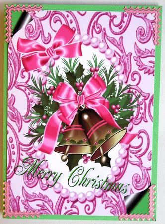 Christmas Bells with Pink Bows, in Pearl Frame A4 by Selina Dittmann