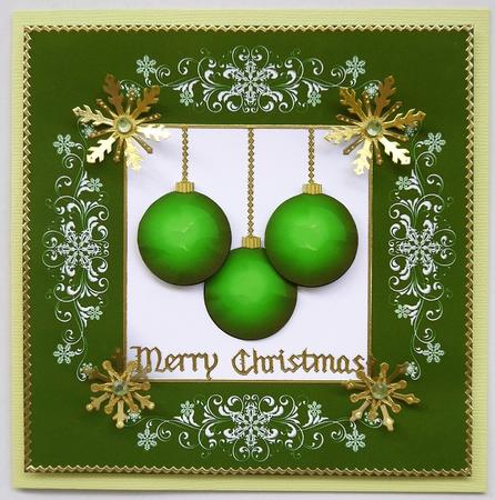 Green Baubles for Christmas Square Quick Card with Decoupage by Selina Dittmann