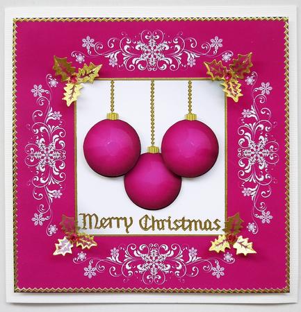 Pink Baubles for Christmas Square Quick Card with Decoupage by Selina Dittmann