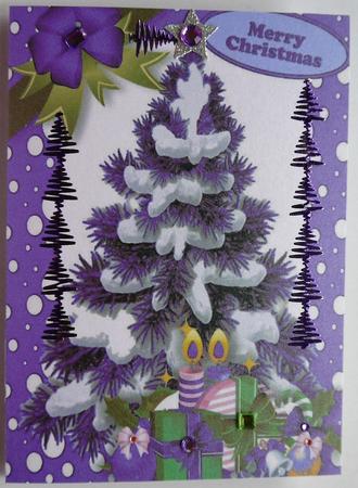 Christmas Tree in Purple Snow Frame A5 Card by Selina Dittmann