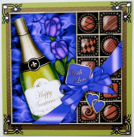 8 x 8 Anniversary Champers, Chocs N Roses Scalloped Topper by Selina Dittmann