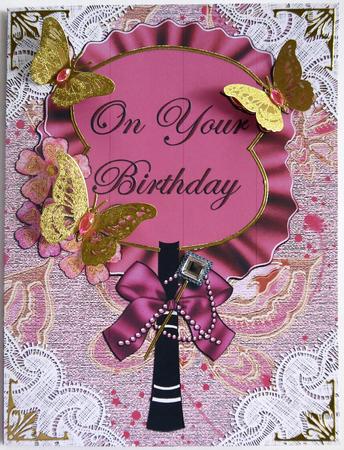 Plum Birthday Folded Pretty Vintage Fan Card by Selina Dittmann