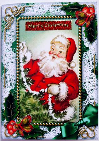 Santa Holly 7x5inch Folded Picture Card by Selina Dittmann