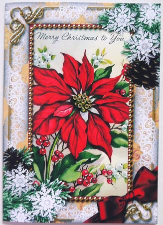 Red Poinsettia Snow 7x5inch Folded Picture Card by Selina Dittmann