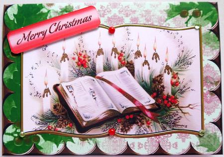 Christmas Bible and Holly Scallop Edge Book Card by Selina Dittmann