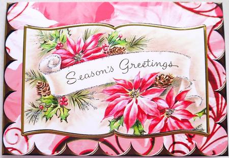 Christmas Poinsettia Greetings Scallop Edge Book Card by Selina Dittmann