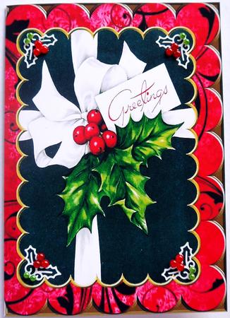 Black Christmas Holly Scallop Edge Card by Selina Dittmann