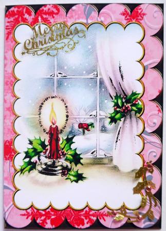 Christmas Candles Window2 Scallop Edge Card by Selina Dittmann