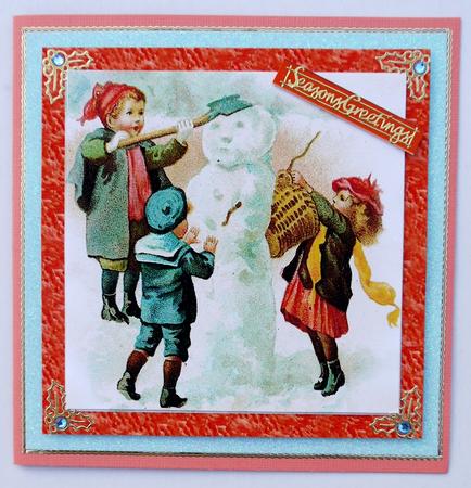 Vintage Snowman Large Square Card Front by Selina Dittmann