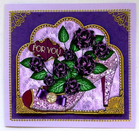 Purple Glitter Rose Shoe Ornate Scalloped Side Stacker by Selina Dittmann