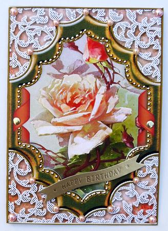 Peach Rose Ornate Diamond 7x5inch Folded Picture Card by Selina Dittmann