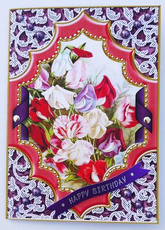 Purple Sweet Peas Ornate Diamond 7x5inch Folded Picture Card by Selina Dittmann