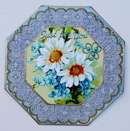 Blue Daisies Octagon Lace Picture Fold Card by Selina Dittmann