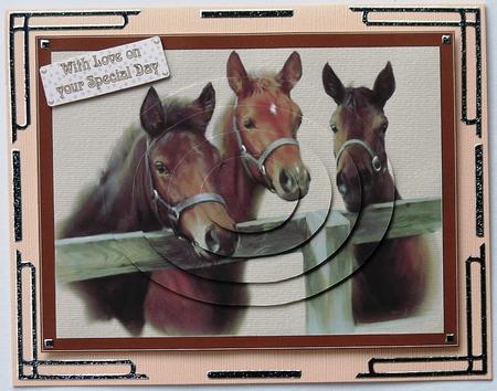 Three Horses at the Fence Oval Pyramid by Selina Dittmann
