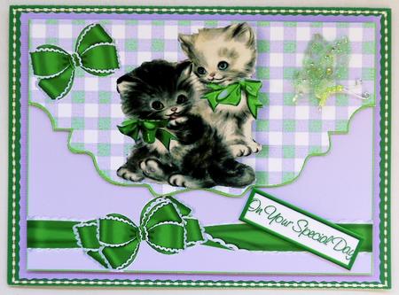 Cute Pair of Kitties with Green Bow, on Scalloped Envelope by Selina Dittmann