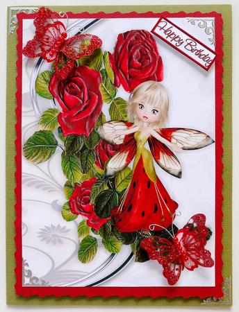 Pretty Trail of Roses Cascading with Little Faerie A4 by Selina Dittmann