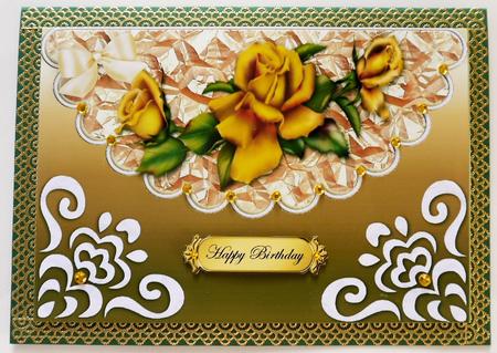 Gold Roses and Bow on a Scalloped Envelope A4 by Selina Dittmann