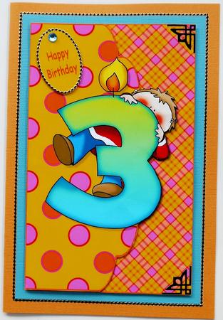 Birthday Boy Age 3 Envelope Quick Card Front with Decoupage by Selina Dittmann