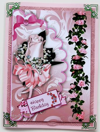 Pretty Pink Rose with Border of Roses on Scalloped Envelope by Selina Dittmann
