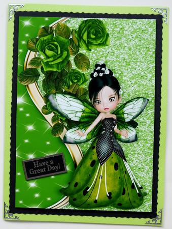 Sweet Little Pea Green Faerie with Roses A4 by Selina Dittmann