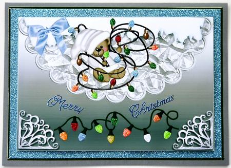 Cute Teddy with Christmas Lights on Scalloped Envelope A4 by Selina Dittmann