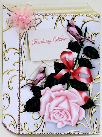 Pink Roses and Pink Birds with Envelope on Folded Book by Selina Dittmann