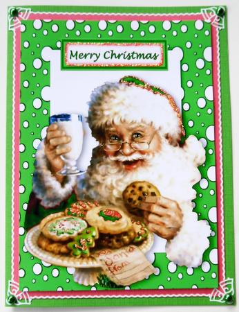 Santa with His Cookies in Green Snow Frame A4 by Selina Dittmann