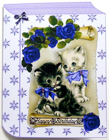 Cute Kittens with Purple Roses on a Scroll Folded Book by Selina Dittmann