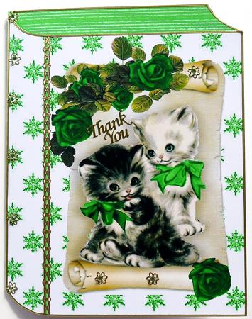Cute Kittens with Green Roses on a Scroll Folded Book by Selina Dittmann