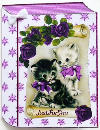 Cute Kittens with Pink Roses on a Scroll Folded Book by Selina Dittmann