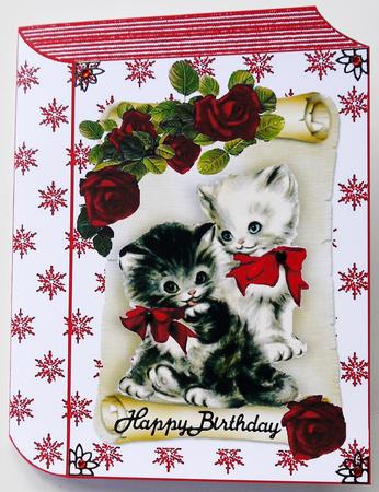 Cute Little Kittens with Red Roses on a Scroll Folded Book by Selina Dittmann