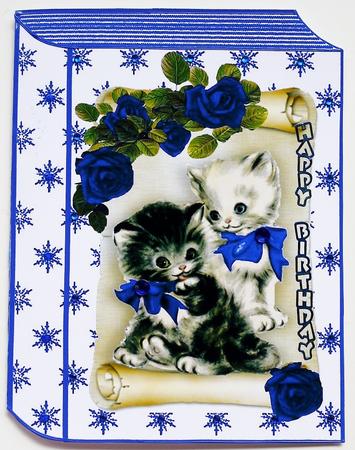 Cute Little Kittens with Blue Roses on a Scroll Folded Book by Selina Dittmann