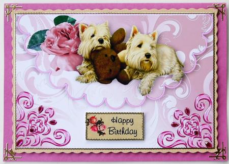Cute Westies with Pink Rose on Scalloped Envelope A4 by Selina Dittmann