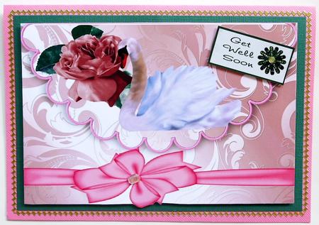 Pink Rose with Swan on Scalloped Envelope A4 by Selina Dittmann