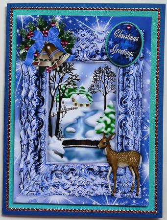 Snown Scene with Cottage and Bridge with Deer A4 by Selina Dittmann