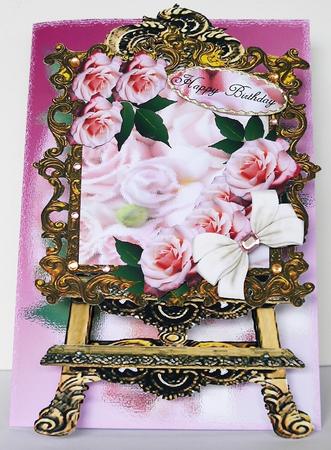 Stand Off Easel Card Pink Roses and Bows by Selina Dittmann