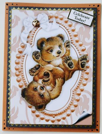 Cute Playful Teddy Bears in Bead Ornate Frame A4 by Selina Dittmann