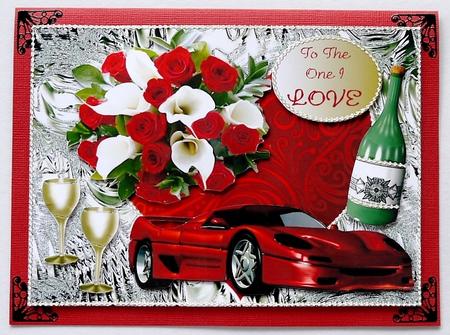Big Red Heart with Roses and Red Car, on Funky Silver Back by Selina Dittmann