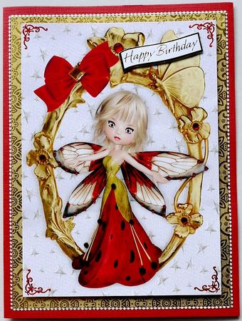 Strawberry Winter Faerie in Gold Ornate Frame A4 by Selina Dittmann