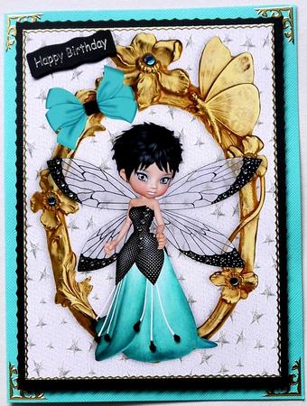 Sweet Turq Winter Faerie in Gold Ornate Frame A4 by Selina Dittmann