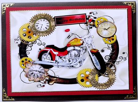Modern Motorbike in Steampunk Frame Birthday A4 by Selina Dittmann